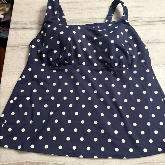 Lands' End Navy and White Polka Dot Swim Tankini - Picture 1 of 5